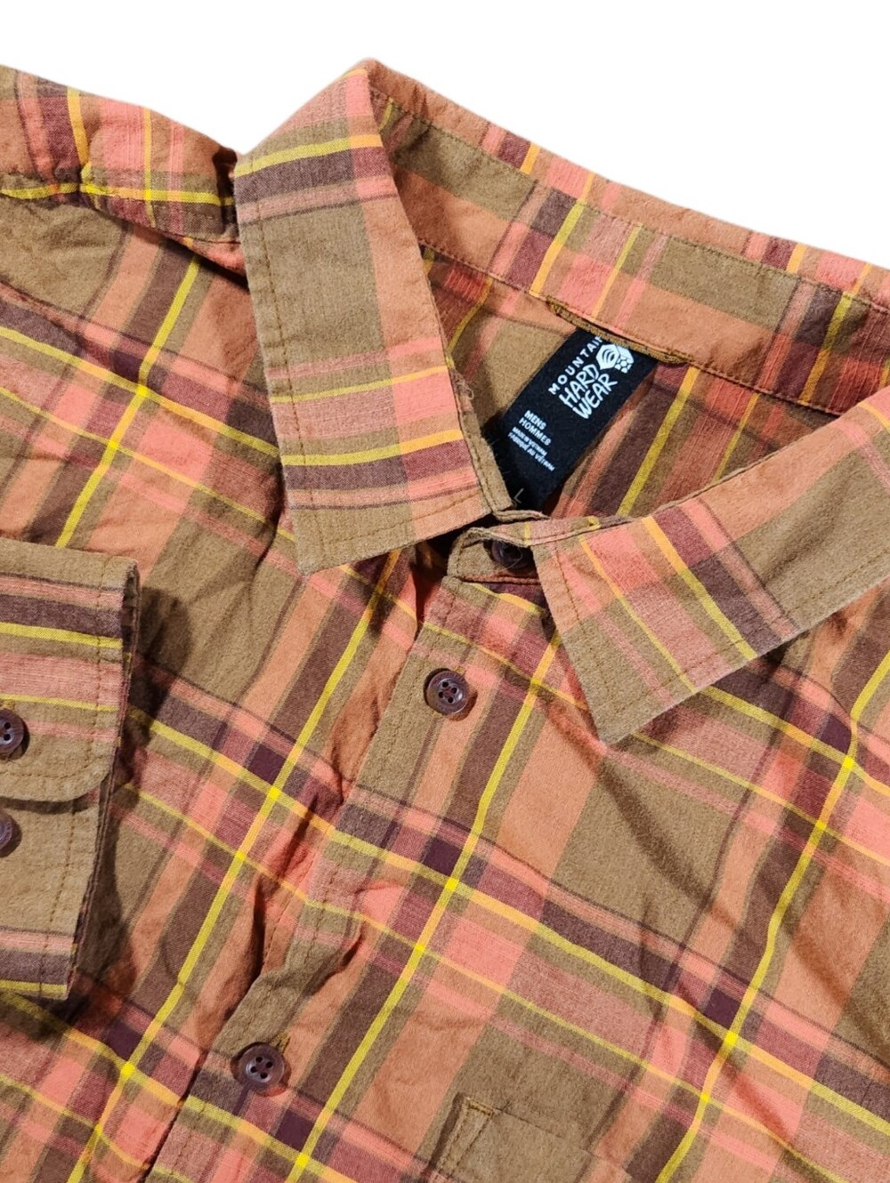 Mountain Hardwear Rogers Pass Long Sleeve Button Front Shirt Mens L Orange Plaid